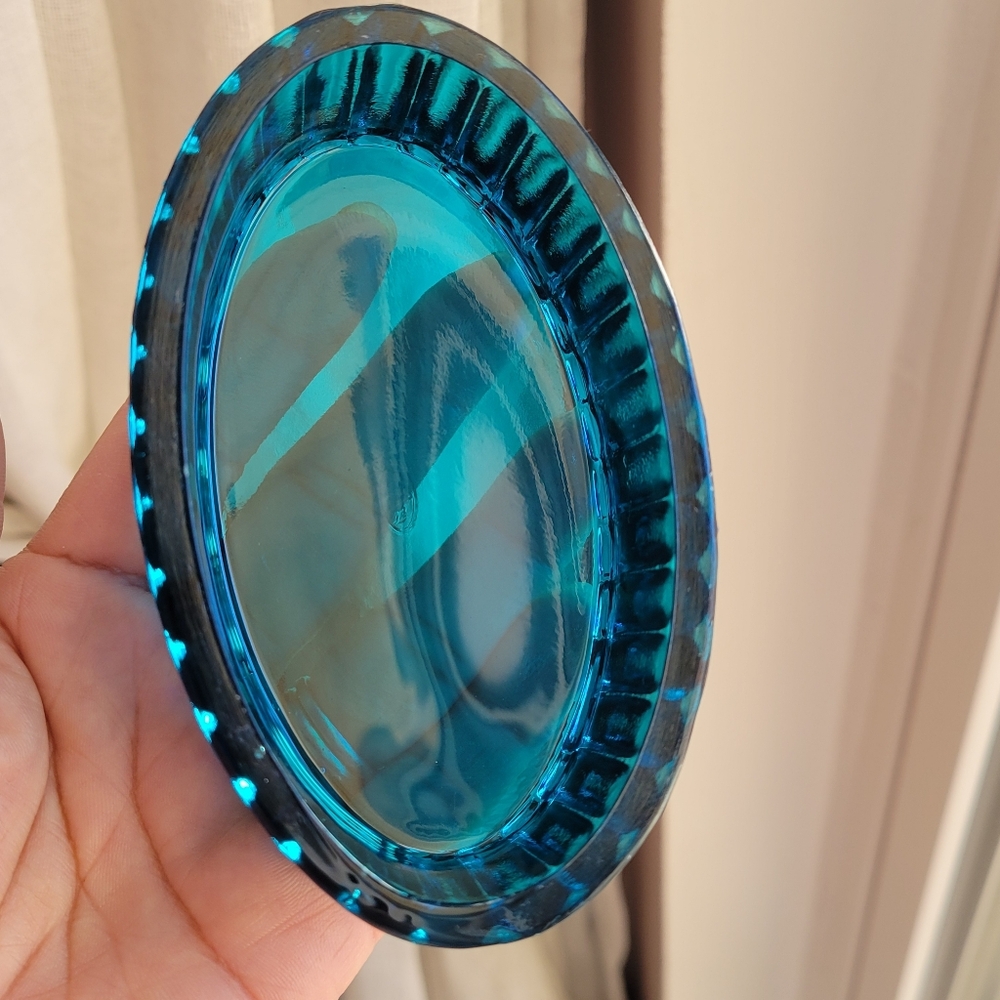 Vintage Fenton Art Glass USA Oval Turquoise Blue Color Hand Painted Floral RARE - Picture 6 of 13